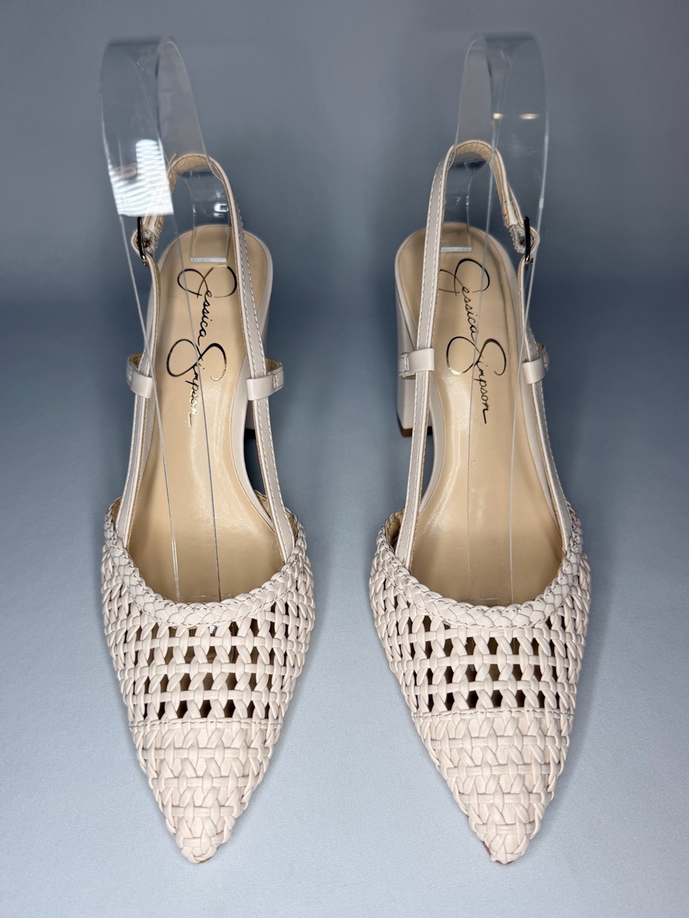Jessica Simpson Cream Woven Pointed Slingback Mules
